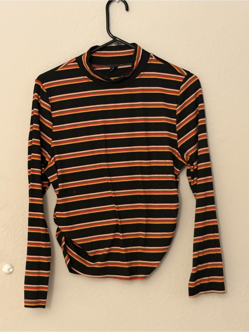 SHEIN Black Striped Long Sleeve Tee with Orange and Yellow